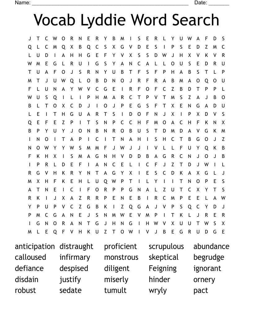 Vocab Lyddie Word Search