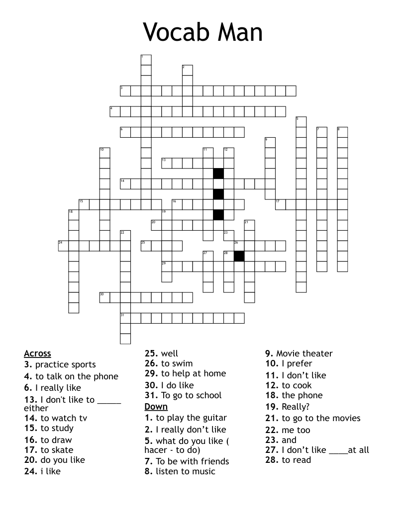 Vocab Man Crossword