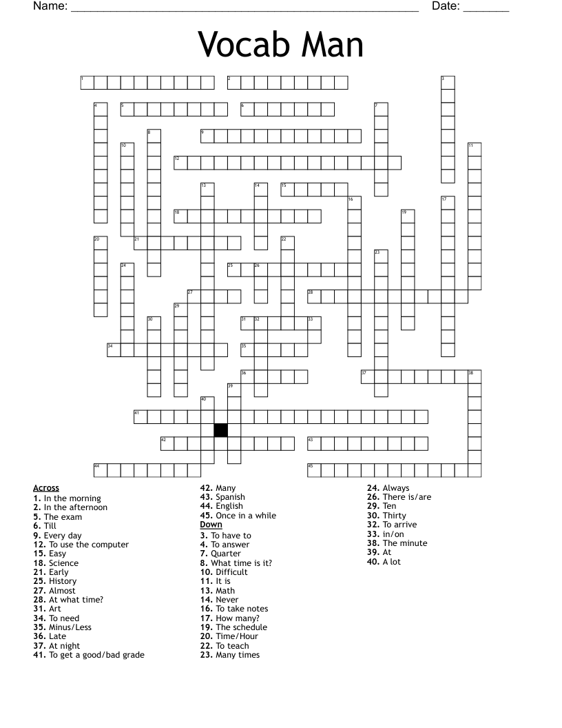 Vocab Man Crossword
