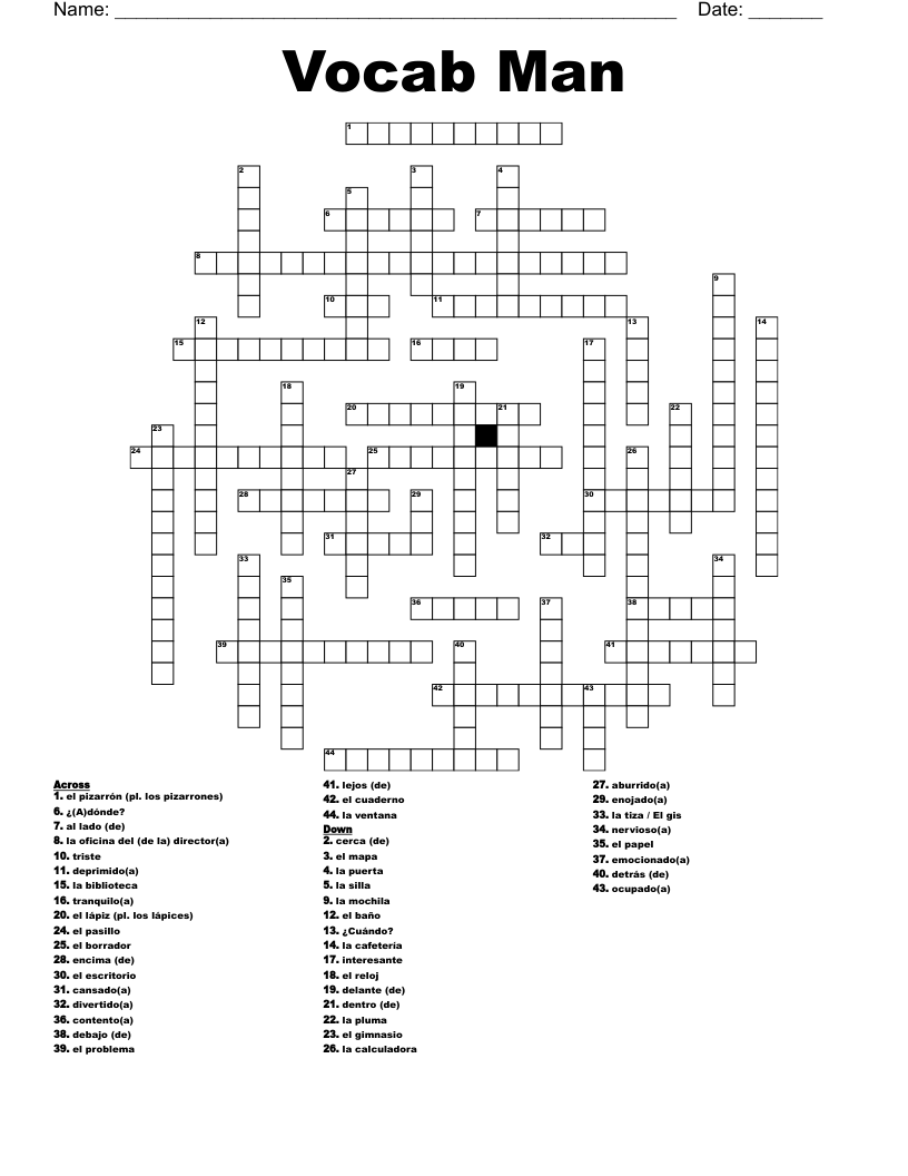 Vocab Man Crossword