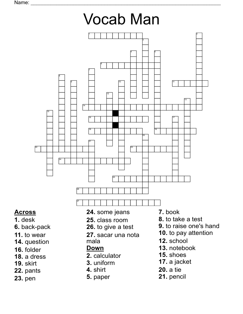 Vocab Man Crossword