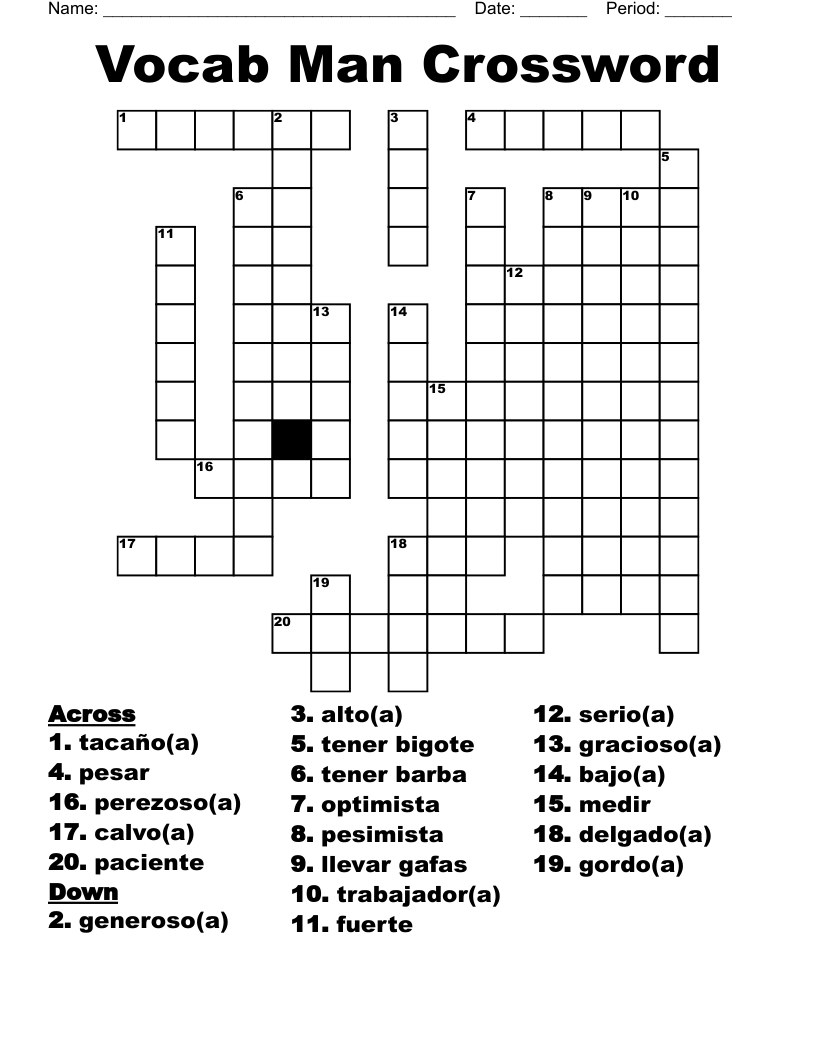 Vocab Man Crossword