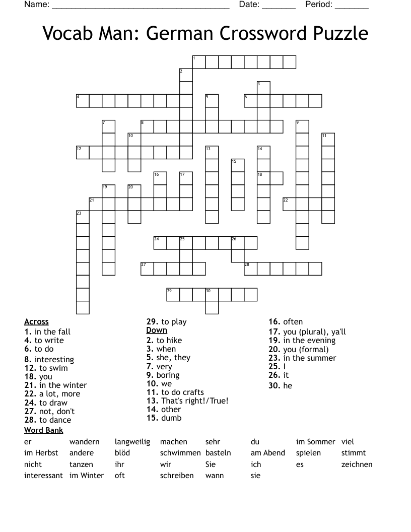Vocab Man: German Crossword Puzzle