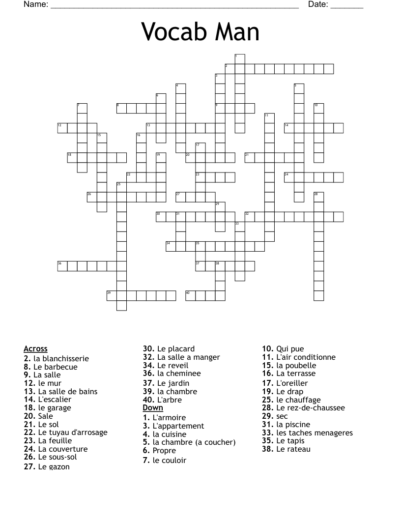 Vocab Man  Crossword