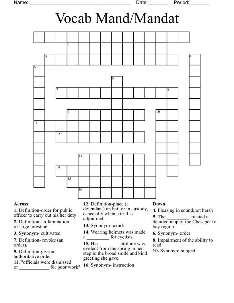 Vocab Mand/Mandat Crossword