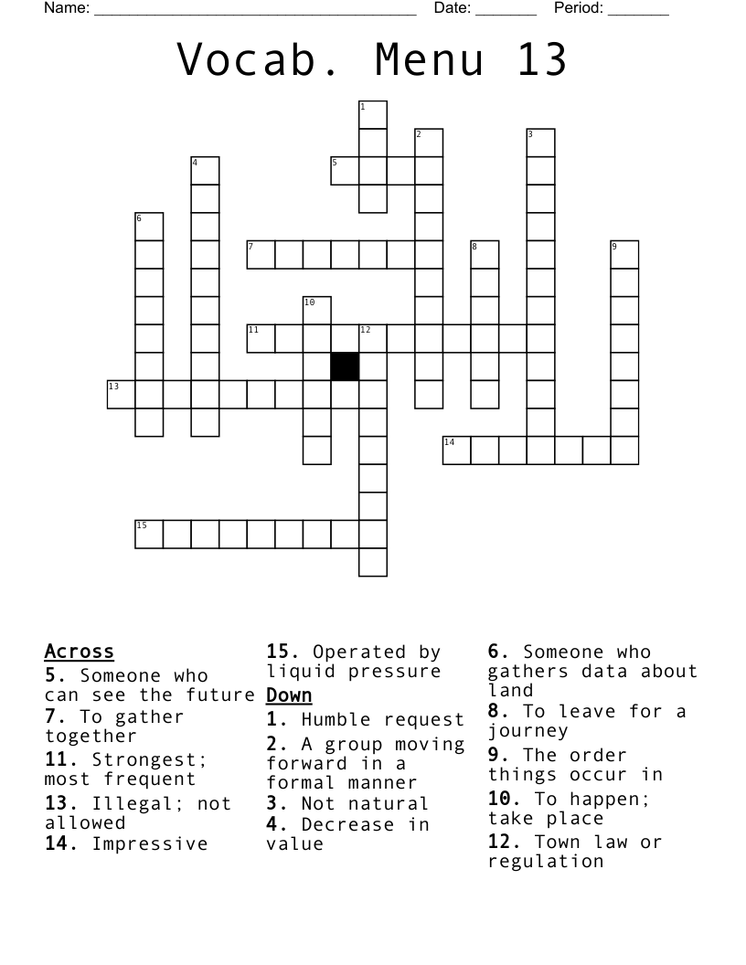 Vocab. Menu 13 Crossword