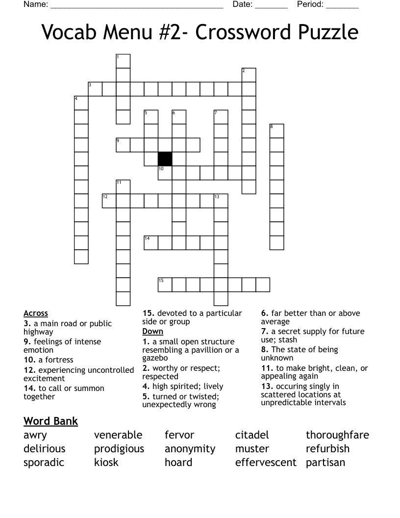 Vocab Menu #2- Crossword Puzzle