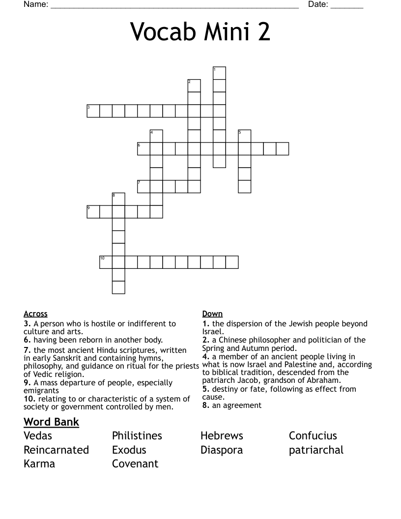 Vocab Mini 2 Crossword