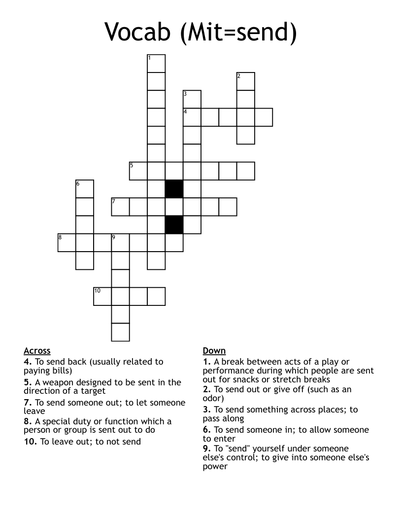 Vocab (Mit=send) Crossword