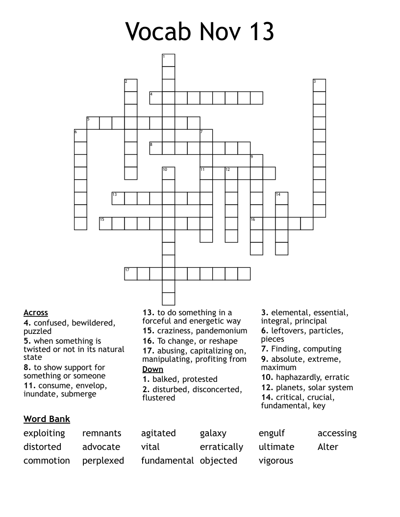 Vocab Nov 13 Crossword