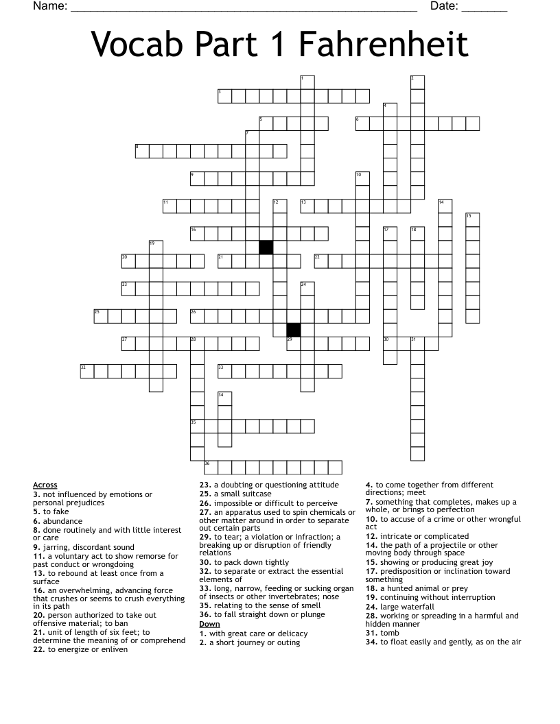 Vocab Part 1 Fahrenheit  Crossword