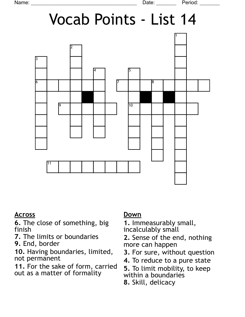 Vocab Points - List 14 Crossword