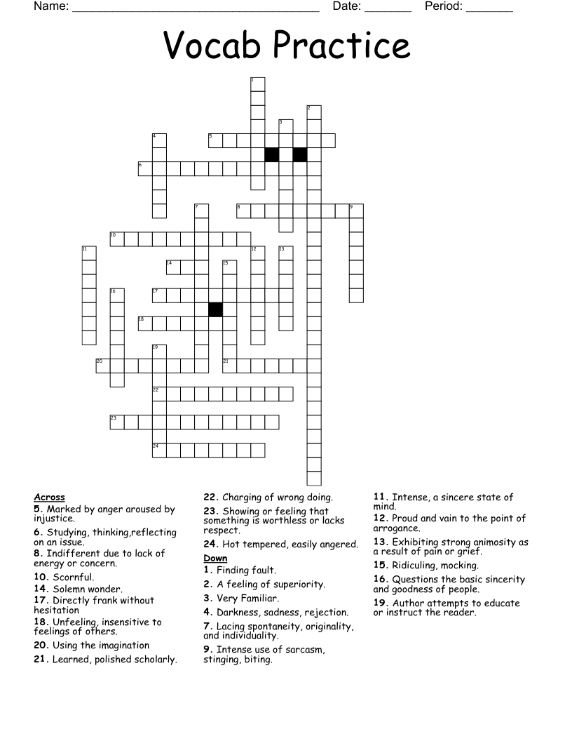 Vocab Practice Crossword
