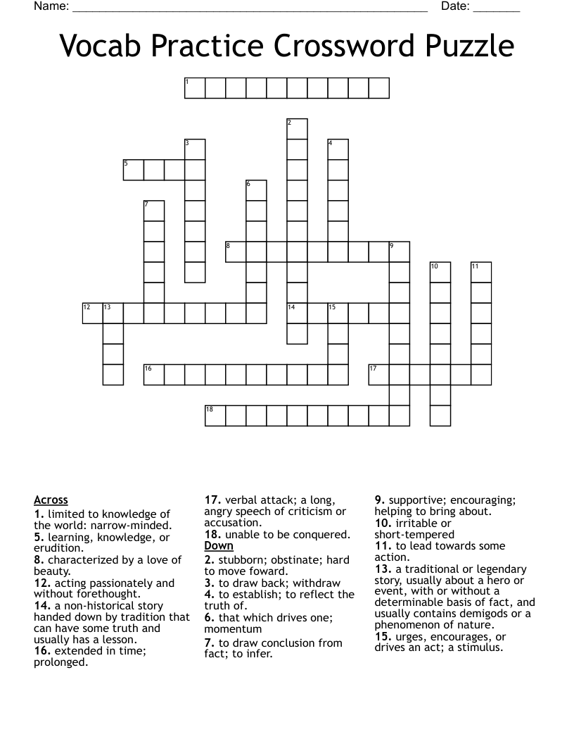 Vocab Practice Crossword Puzzle