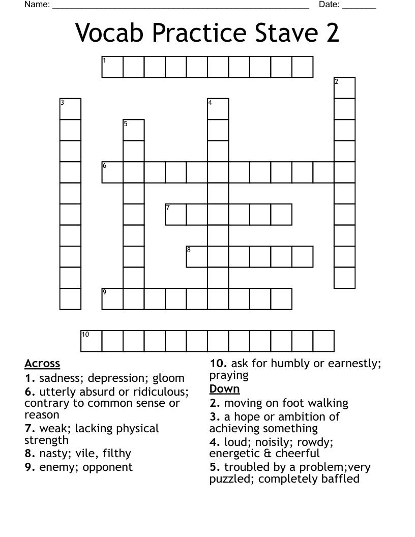 Vocab Practice Stave 2 Crossword