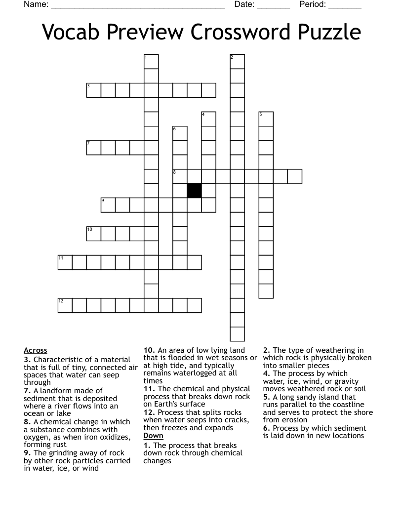 Vocab Preview Crossword Puzzle