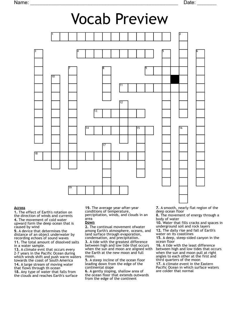 Vocab Preview  Crossword