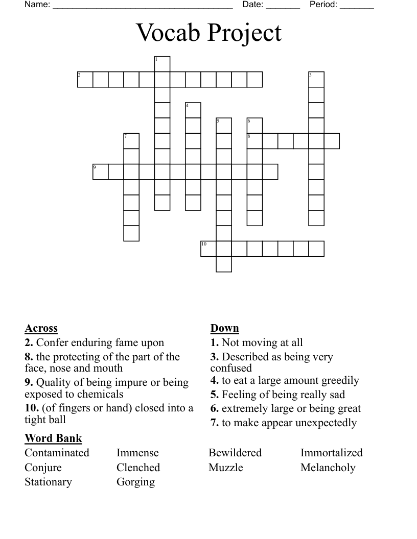 Vocab Project Crossword