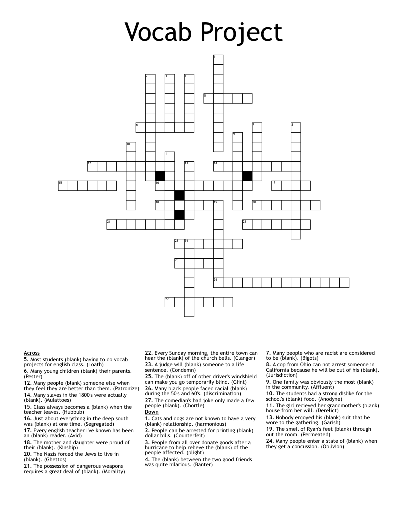 Vocab Project Crossword