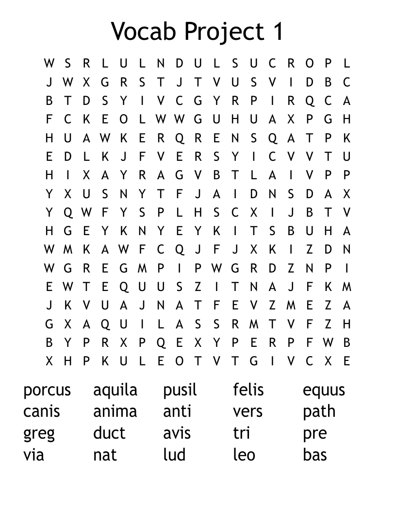 Vocab Project 1 Word Search