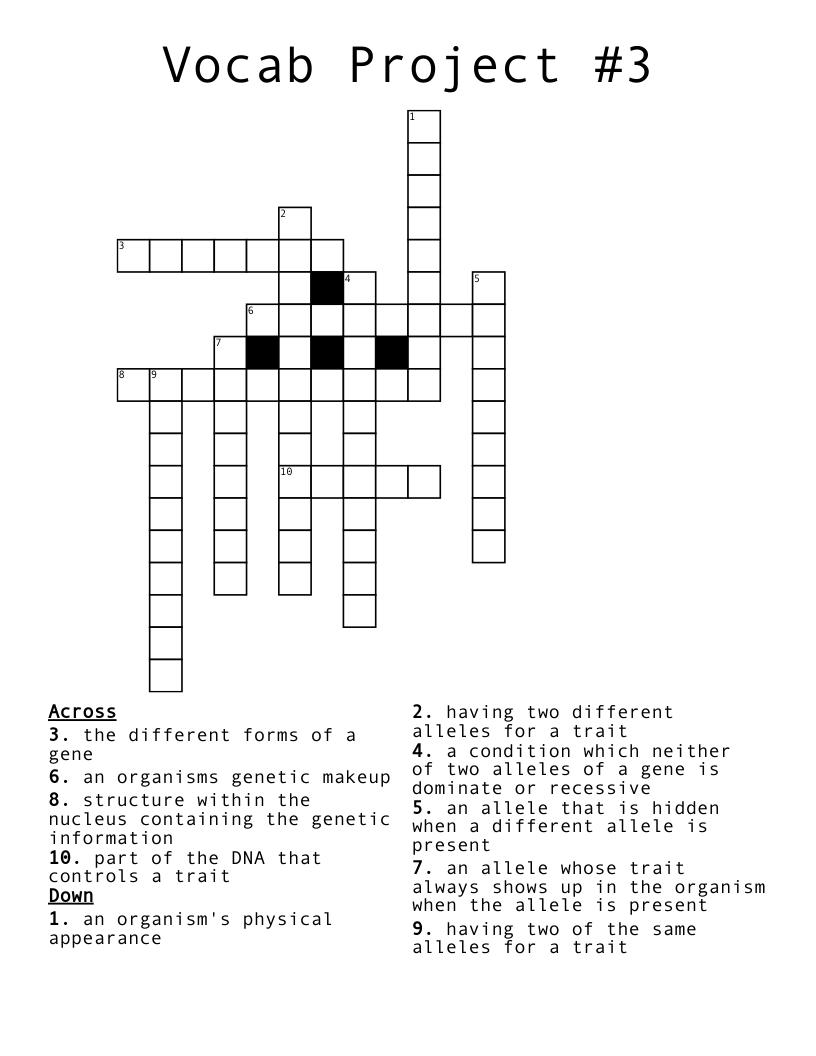 Vocab Project #3  Crossword