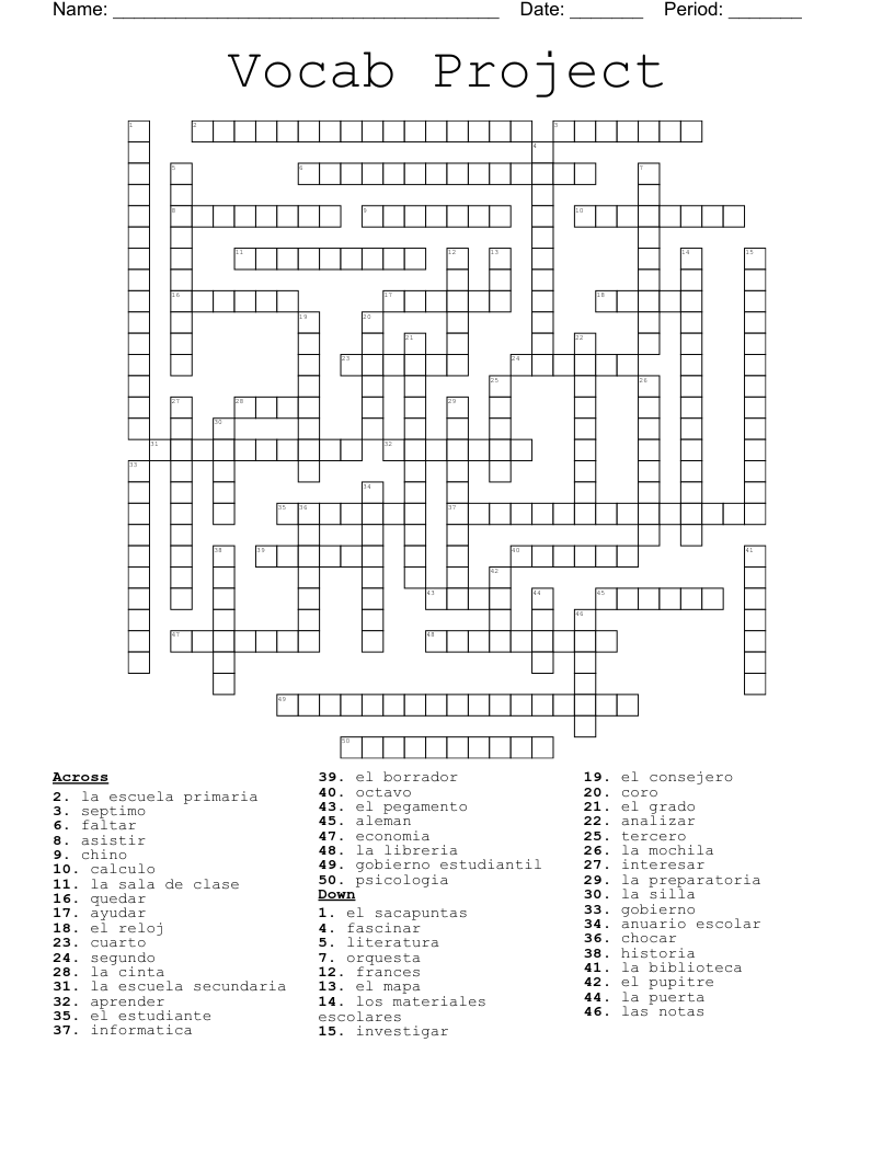 Vocab Project Crossword