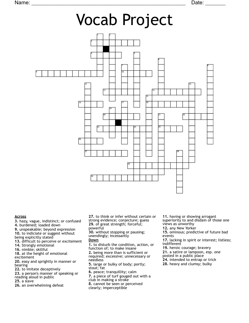 Vocab Project  Crossword
