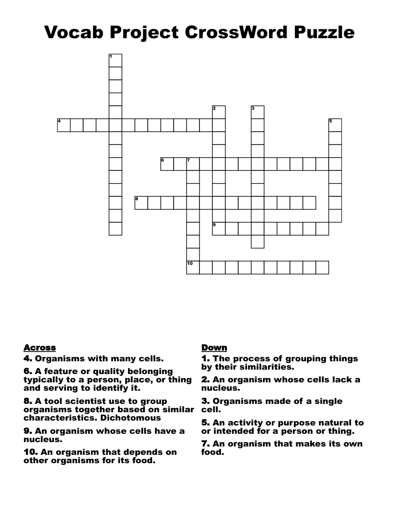 Vocab Project  CrossWord Puzzle