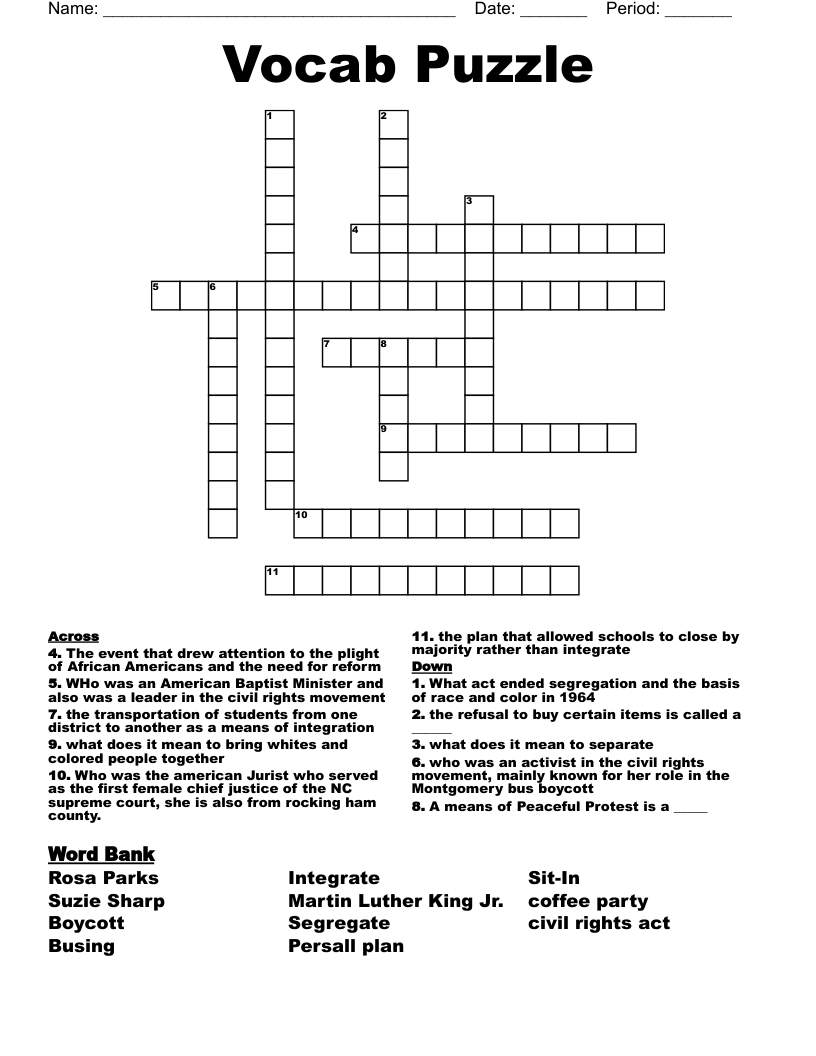 Vocab Puzzle Crossword