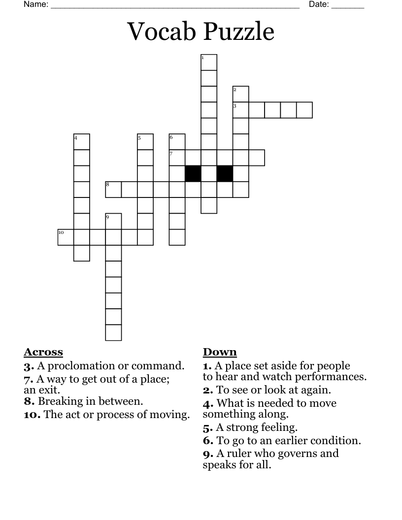 Vocab Puzzle Crossword