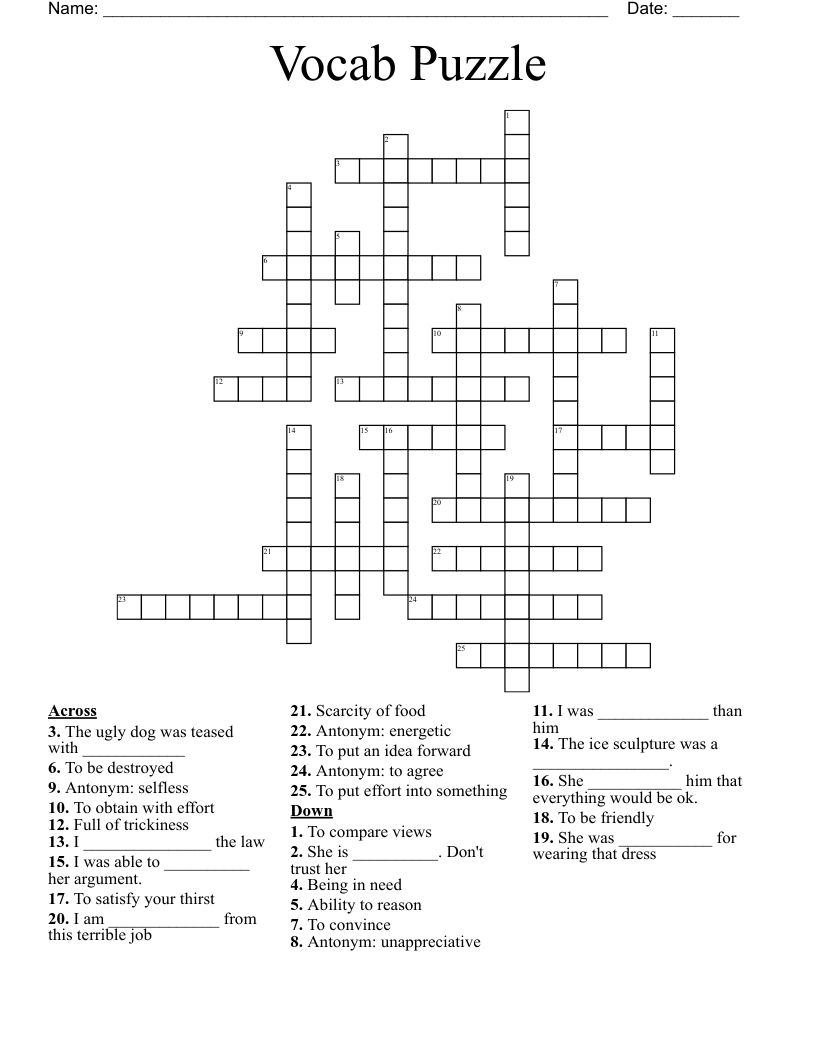Vocab Puzzle Crossword