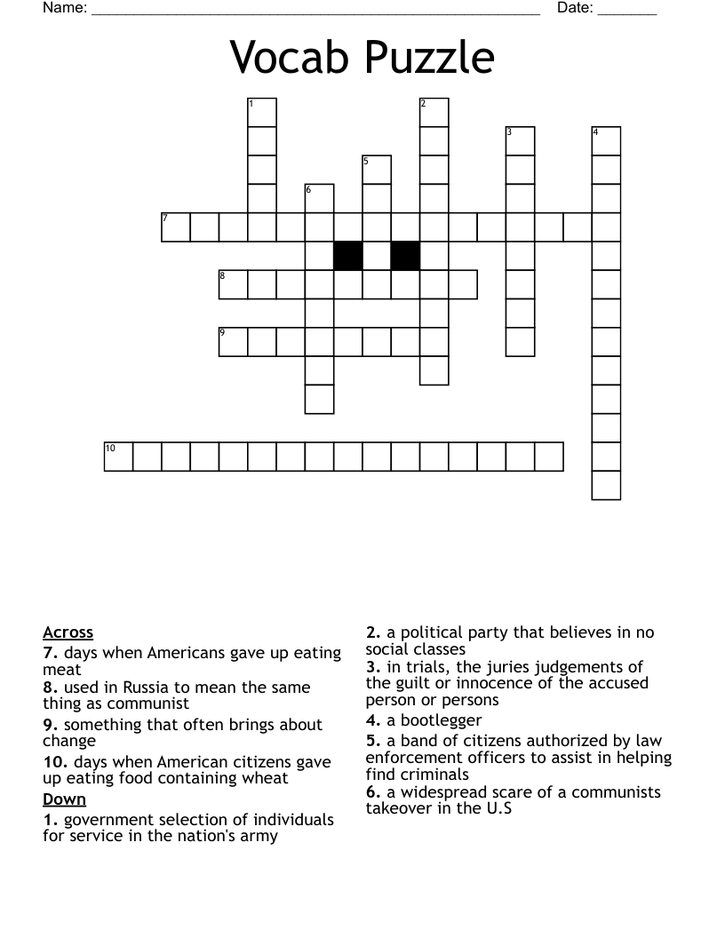 Vocab Puzzle Crossword