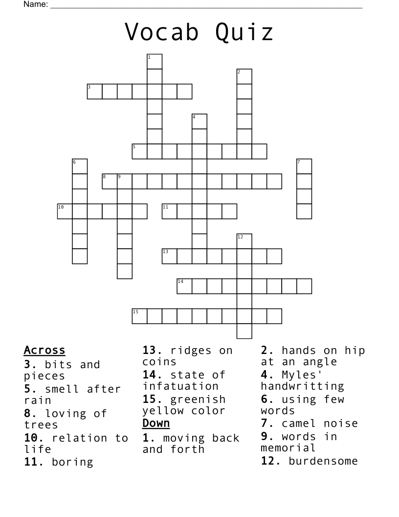 Vocab Quiz Crossword