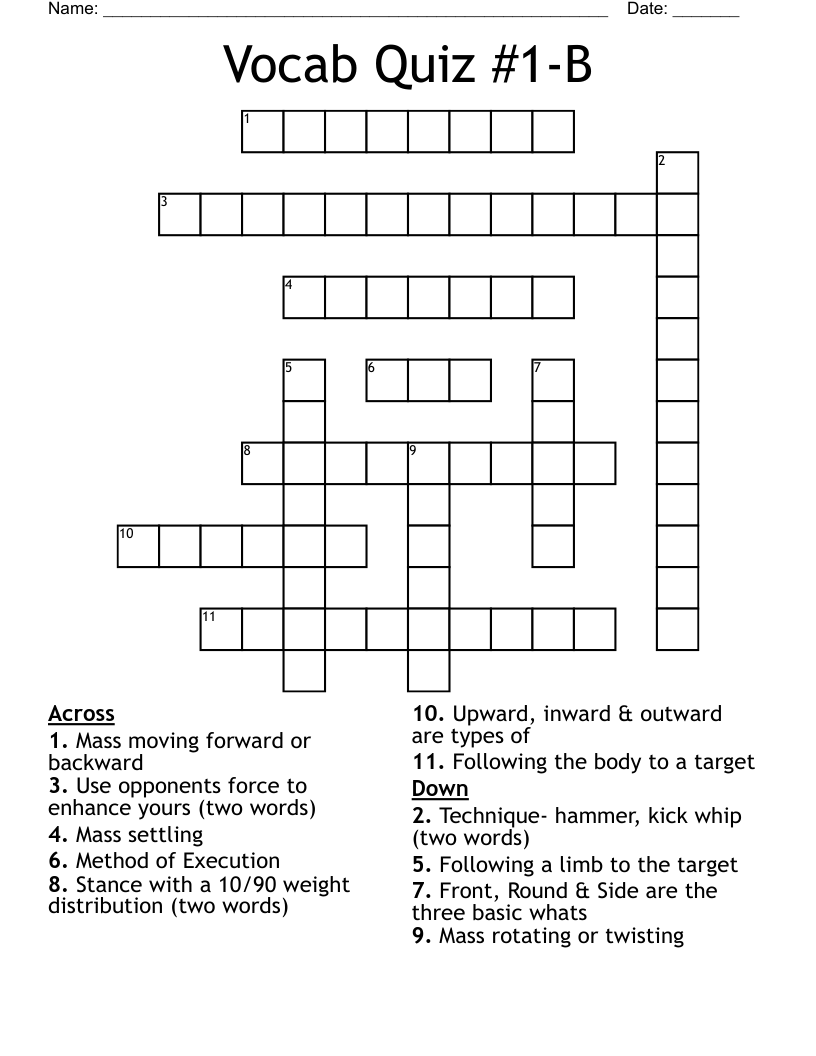 Vocab Quiz #1-B Crossword