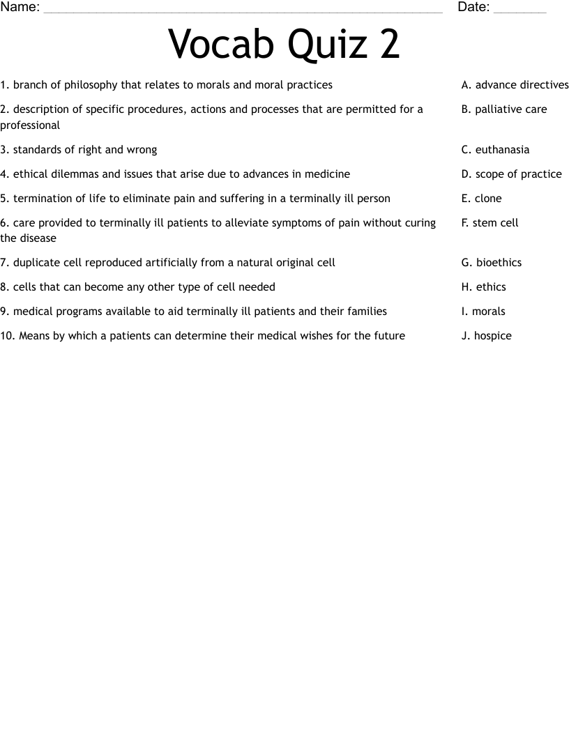 Vocab Quiz 2 Worksheet