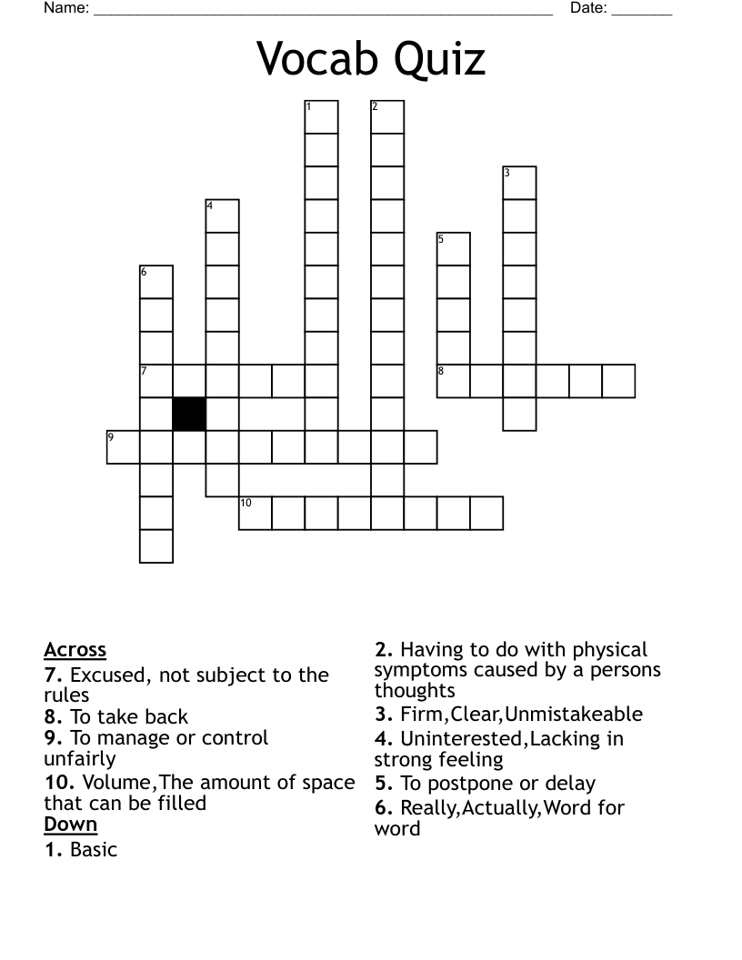 Vocab Quiz Crossword