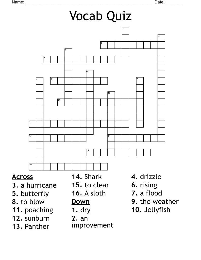 Vocab Quiz Crossword
