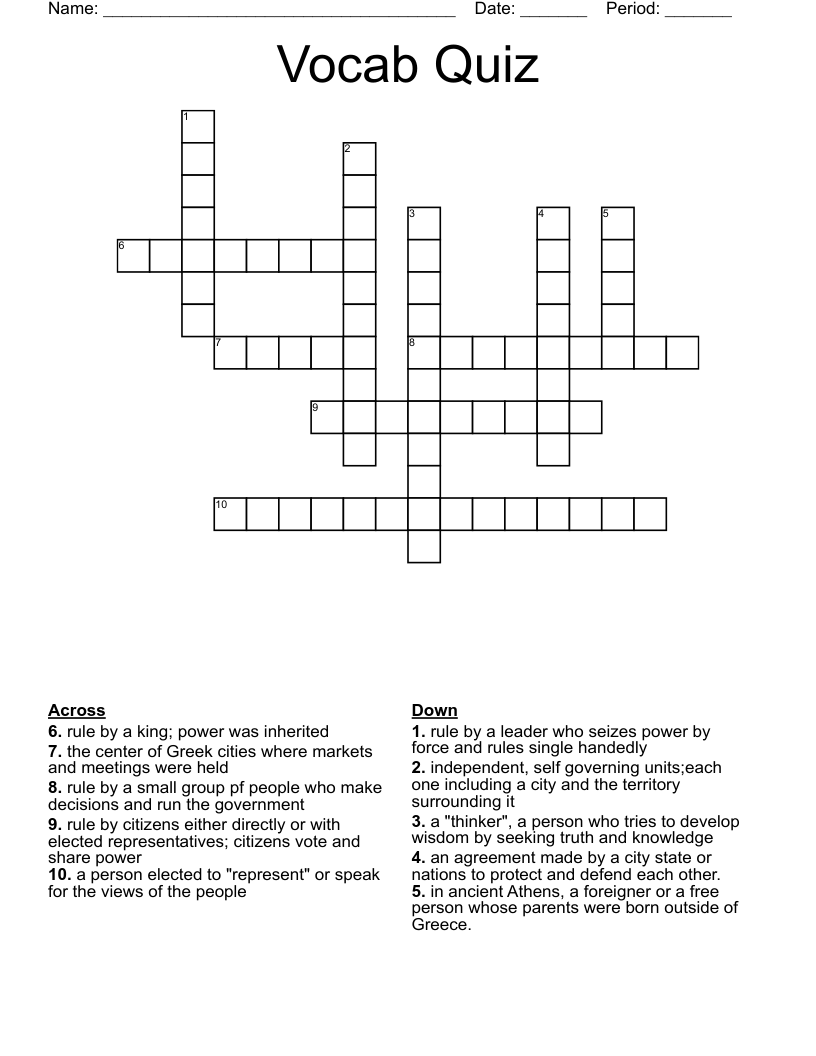 Vocab Quiz Crossword