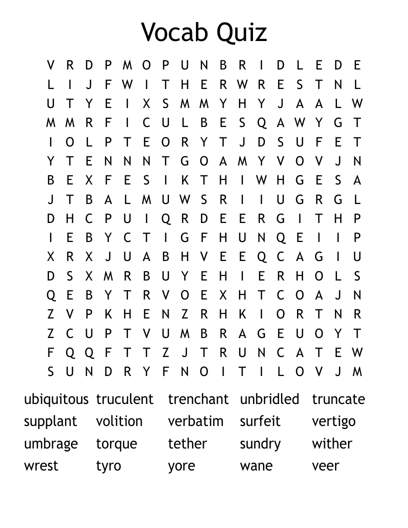 Vocab Quiz Word Search