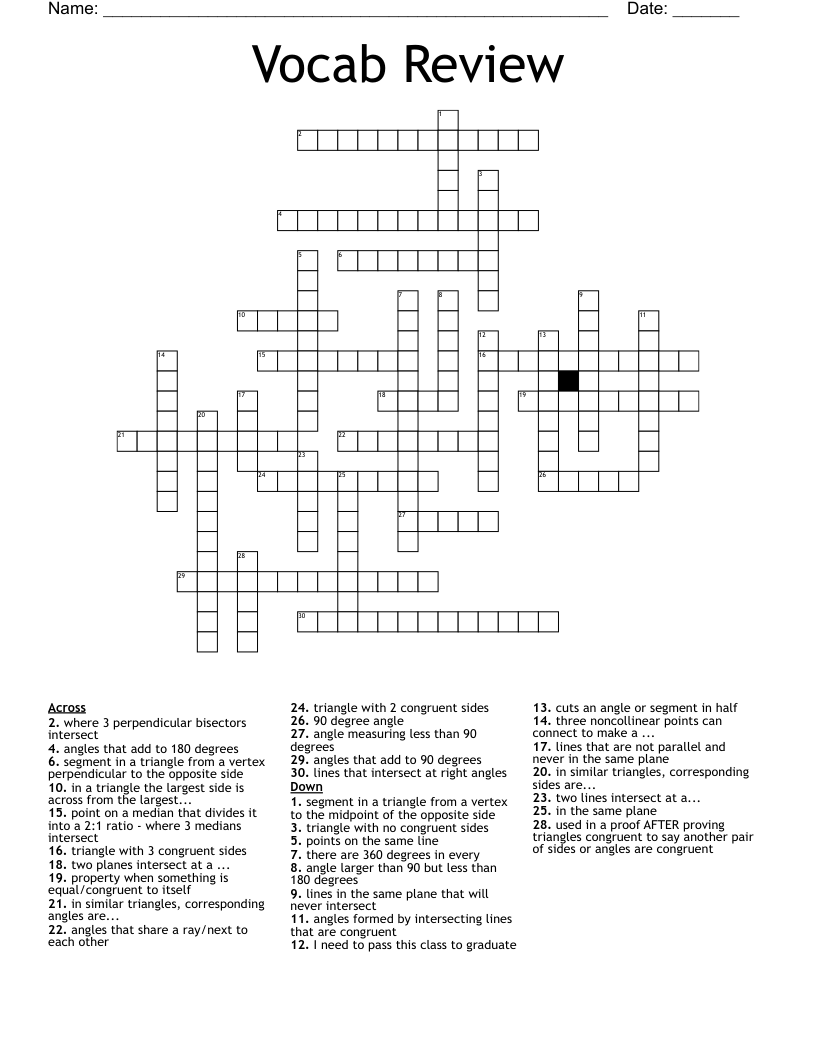 Vocab Review Crossword