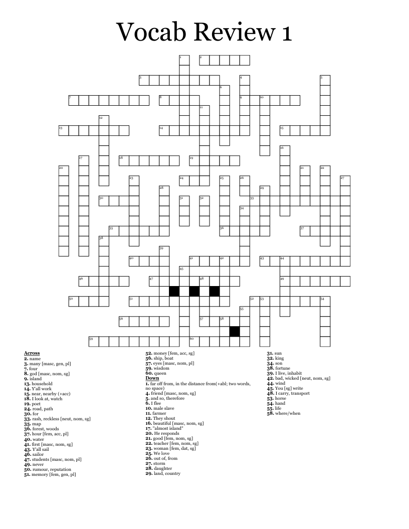 Vocab Review 1 Crossword