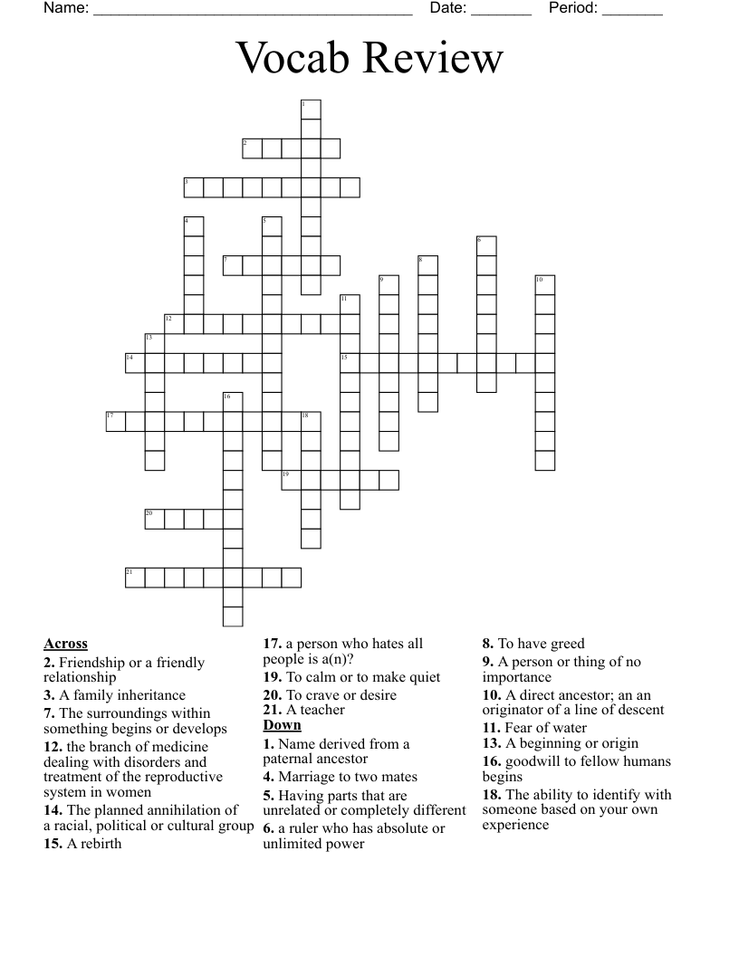 Vocab Review Crossword
