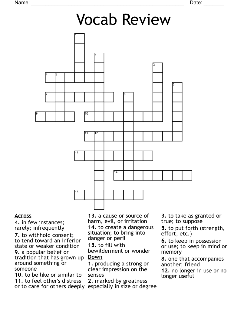 Vocab Review Crossword