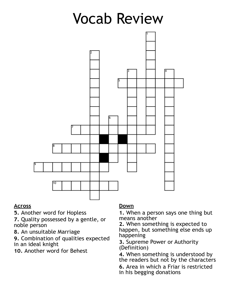 Vocab Review Crossword