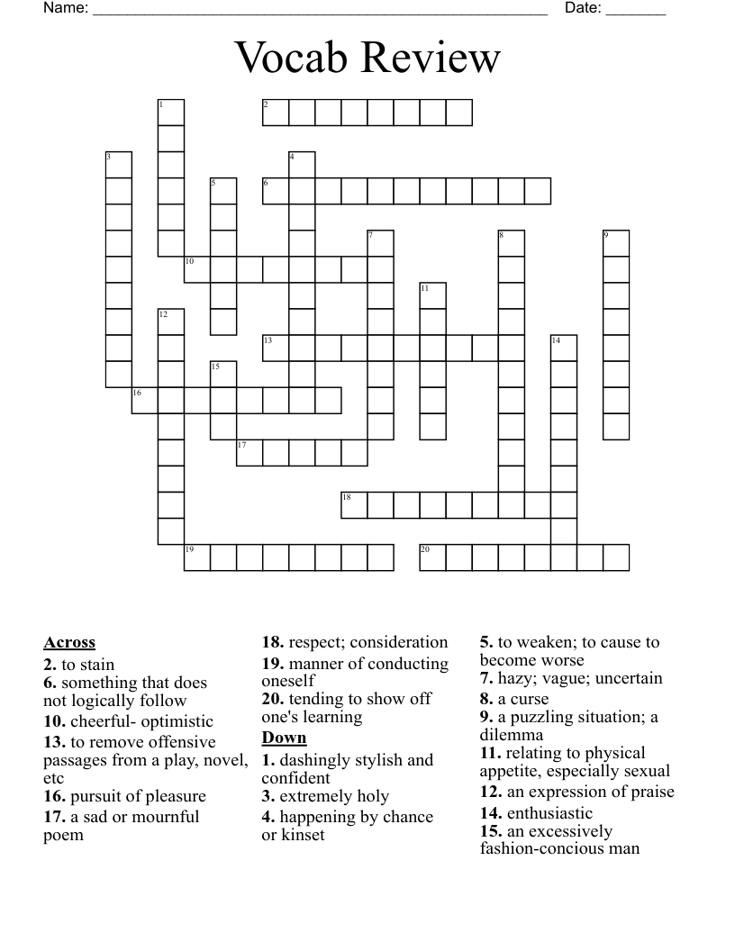 Vocab Review Crossword