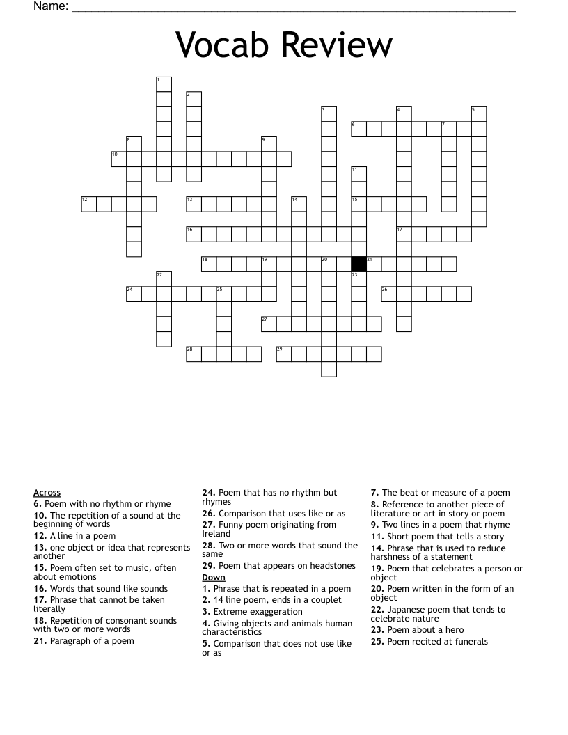 Vocab Review Crossword
