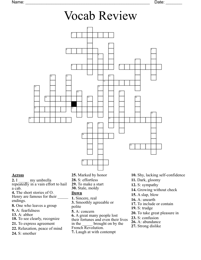 Vocab Review Crossword