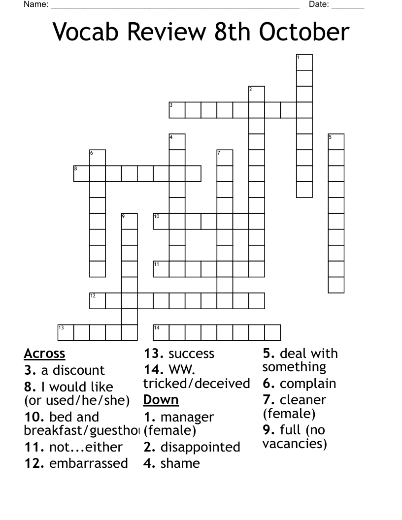 Vocab Review 8th October Crossword