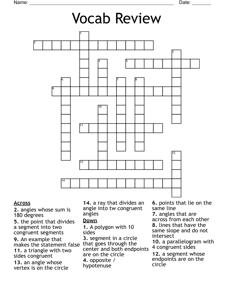 Vocab Review Crossword