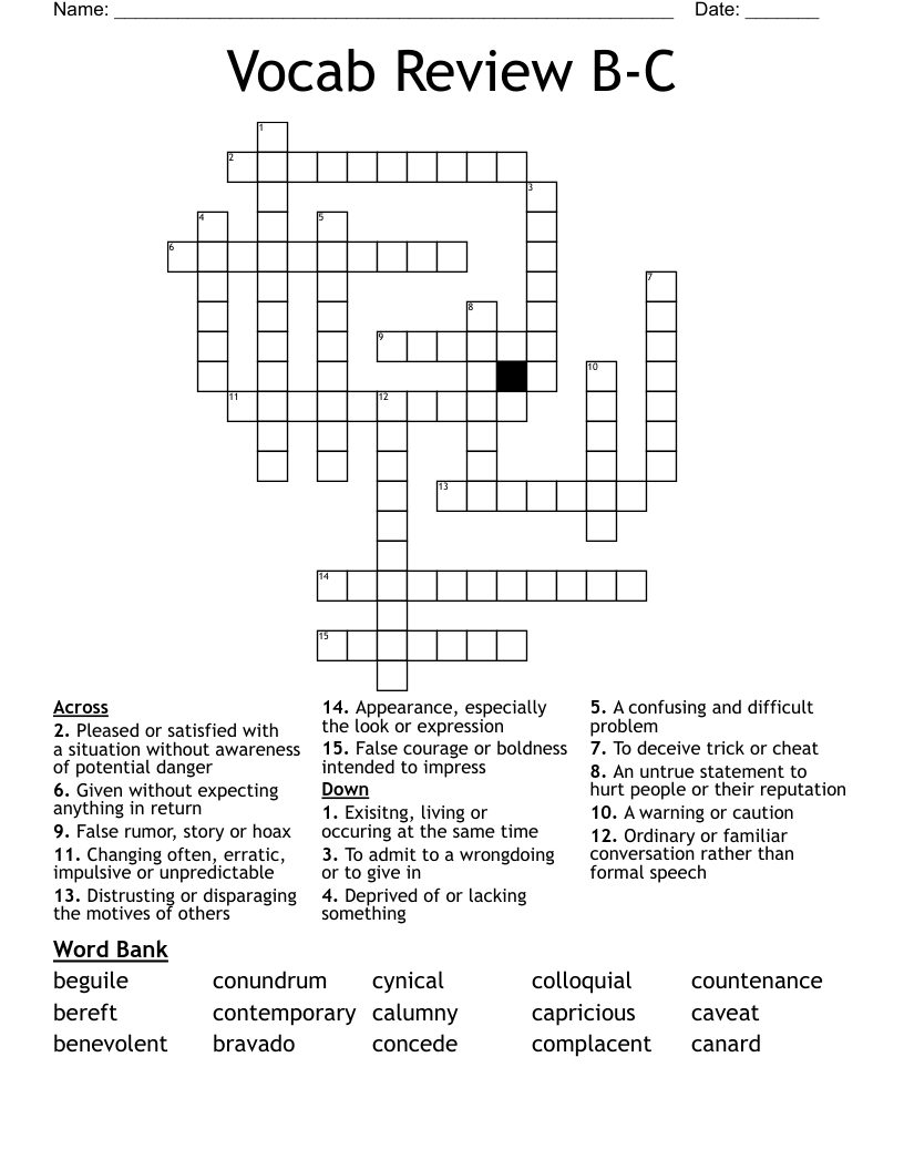 Vocab Review B-C Crossword